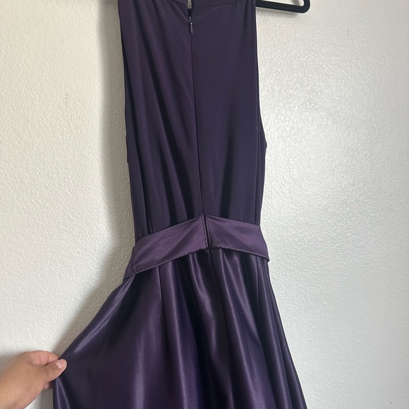 Alex Evenings Women's Long Halter Dress/Gown- Eggplant Satin, Size 12 - Picture 5 of 14